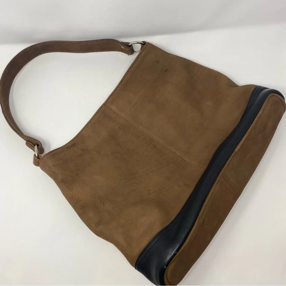 Brown Suede Shoulder Hobo Bag with Dark Trim